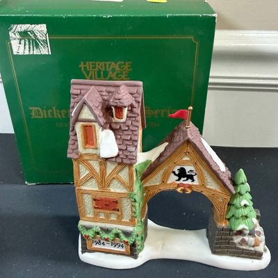 LOT 39: Dept 56 Holiday Accessories - Town Square Gazebo, Village Porcelain Pine Small and Large, Postern and Decorated Sisal Christmas...