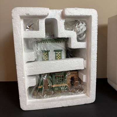 LOT 84: Dept 56 New England Series Wm. Walton Fine Clocks & Pocket Pieces. Pine Trees w/Cones, Peppermint Trees & Wagon Wheel...