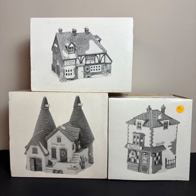 LOT 85: Dept 56 Dickens Village Series: Nicholas Nickleby Cottage, Bishops Oast House & Walpole Taylors