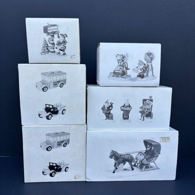 LOT 81: Dept 56 Accessories w/Original Boxes: Trimming the North Pole, Transport, Charting Santa's Course, Baker's Elves, One...