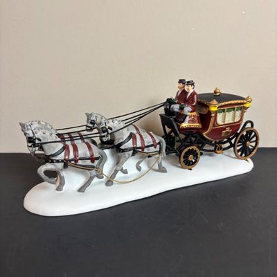LOT 101: Dept 56 Accessories: Royal Coach, Yeomen of the Guard & Pine Cone Trees