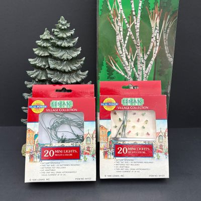 LOT 146: Assorted Christmas Village Accessories, Trees, Figures & Power Adapter