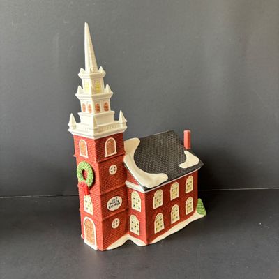 LOT 147: Dept 56 New England Series Old North Church & Captain's Cottage along with Dickens Series Coble Police Station