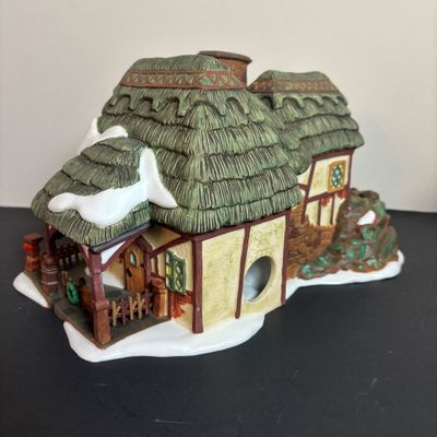 LOT 92: Dept 56 Dickens Village w/Original Boxes: Crooked Fence Cottage, Scrooge & Marley Counting House, Postern & Porcelain Tree