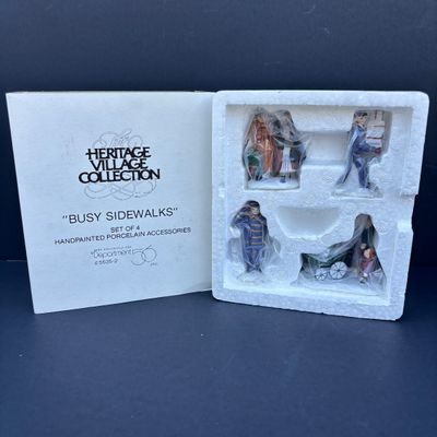 LOT 75: Dept 56 Accessories w/Original Boxes: Busy Sidewalks, Baker Elves, Tis the Season, Carolers on the Doorstep, Toymaker Elves * One...