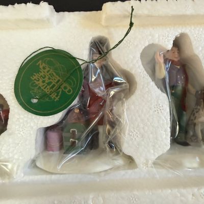 LOT 38: Dept 56 Holiday Village Accessories - Alpine Villagers(2 Sets), Vision of Christmas Past, Christmas Carol Morning, Chelsea Market...