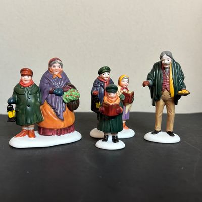LOT 86: Dept 56 Heritage Village Collection: Choirboys All in a Row, Carolers on the Doorstep & Dickens Series Village Church &...