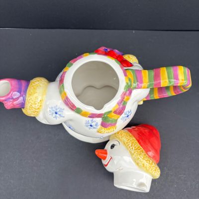 LOT 145: Traditions Holiday Celebrations Snowman Teapot by Christopher Radko, Hallmark Snowman's Land Ornament, Over-Sized Pinecone...