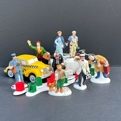 LOT 141: Dept 56 Village Accessories: City Profession: Doctor & Nurse, Postman & Dairy Delivery Man, Hailing a Cab and Christmas...