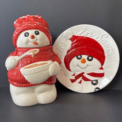 LOT 148: Dept 56 Billy Buttons Cookie Jar & Cookies for Santa Plate