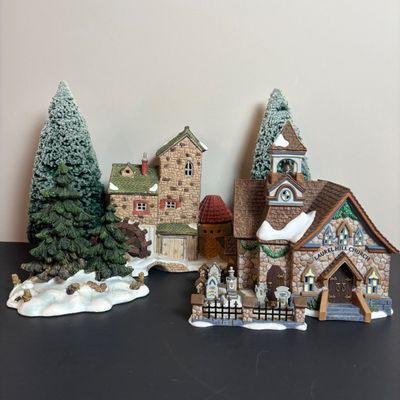 LOT 94: Dept 56 Limited Edition 1681 of 2500 Dickens Village Mill, New England Series Laurel Hill Church & Accessories