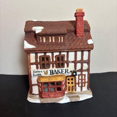 LOT 88: Dept 56 Dickens Village Houses w/Original Boxes: The Chop Shop, Geo Weeton Watchmaker & Golden Swan Baker