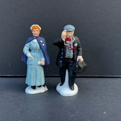 LOT 141: Dept 56 Village Accessories: City Profession: Doctor & Nurse, Postman & Dairy Delivery Man, Hailing a Cab and Christmas...
