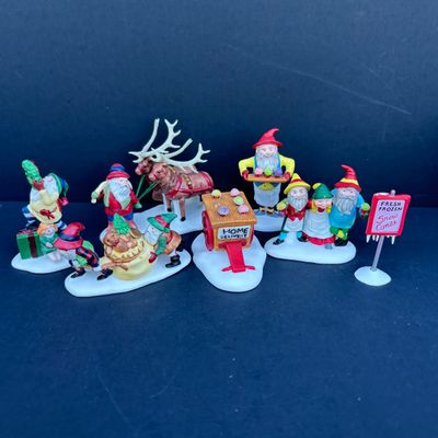LOT 80: Dept 56 Accessories w/Original Boxes: Snow Cone Elves, Santa's Little Helpers, North Pole Express, Wrought Iron Fence, Candy...