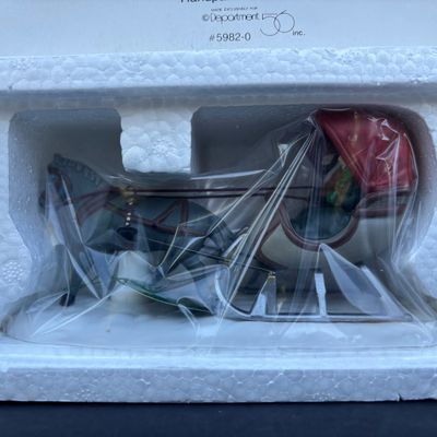 LOT 136: Dept 56 Village Accessories: Delivering the Christmas Tree, One Horse Open Sleigh, All Around Town, Transport & Popcorn Vendor