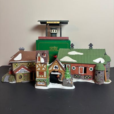 LOT 95: Dept 56 New England Series Pennsylvania Dutch Barn, Bluebird Seed & Bulb, Postern & Platform 2