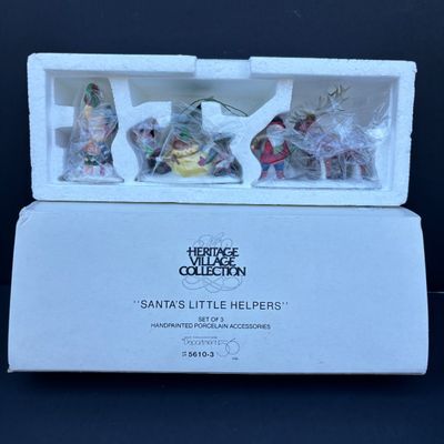 LOT 77: Dept 56 Accessories w/Original Boxes: Boulevard Lampposts, Busy Sidewalk, Tis the Season, Santa's Little Helpers, Sing a...