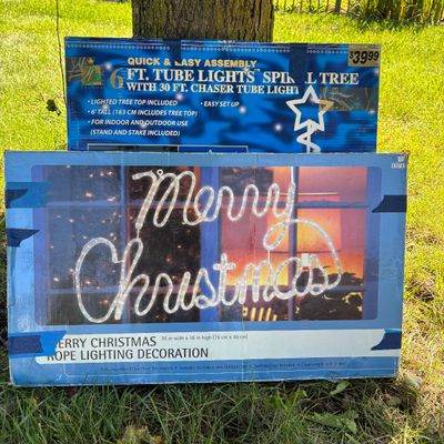 LOT 63: Christmas Holiday Outdoor Inflatable Decoration, 6ft Tube Light Spiral Tree & Rope Lightening Decoration