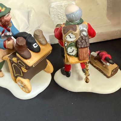 LOT 41: Dept 56 Holiday Accessories - Town Tinker, Cobbler & Clock Peddler, Buying Baker's Bread, Alpine Villagers, Chelsea...