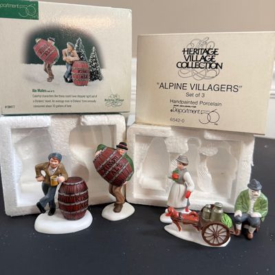 LOT 41: Dept 56 Holiday Accessories - Town Tinker, Cobbler & Clock Peddler, Buying Baker's Bread, Alpine Villagers, Chelsea...
