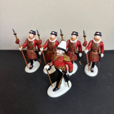 LOT 101: Dept 56 Accessories: Royal Coach, Yeomen of the Guard & Pine Cone Trees
