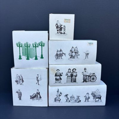 LOT 77: Dept 56 Accessories w/Original Boxes: Boulevard Lampposts, Busy Sidewalk, Tis the Season, Santa's Little Helpers, Sing a...