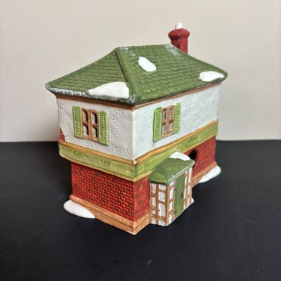 LOT 92: Dept 56 Dickens Village w/Original Boxes: Crooked Fence Cottage, Scrooge & Marley Counting House, Postern & Porcelain Tree