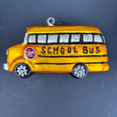 LOT 74: Dept 56 Hand Blown Mercury Glass Ornaments in Original Boxes - School Bus, Santa, Gingerbread Man & Snowman
