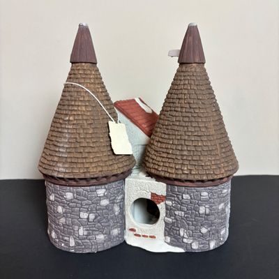 LOT 83: Dept 56 Heritage Village Collection Dickens Village Series: Village Church & Bishop Oast House & Village Porcelain Pine Tree
