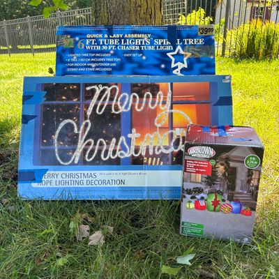 LOT 63: Christmas Holiday Outdoor Inflatable Decoration, 6ft Tube Light Spiral Tree & Rope Lightening Decoration