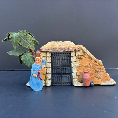 LOT 48: Dept 56 Little Town of Bethlehem - Town Gate, Gatekeeper's Dwelling and Holiday Time Nativity Accessory Pain Trees