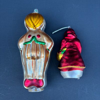 LOT 74: Dept 56 Hand Blown Mercury Glass Ornaments in Original Boxes - School Bus, Santa, Gingerbread Man & Snowman