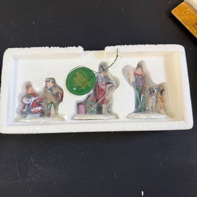 LOT 38: Dept 56 Holiday Village Accessories - Alpine Villagers(2 Sets), Vision of Christmas Past, Christmas Carol Morning, Chelsea Market...