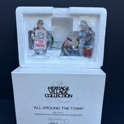 LOT 79: Dept 56 Accessories w/Original Boxes: Popcorn Vendor, Dickens' Carolers, Last Minute Delivery, All Around the Town,...
