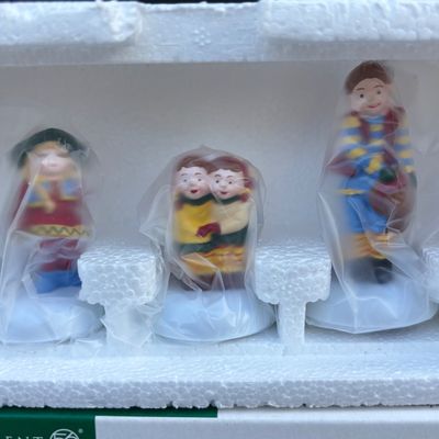 LOT 143: Village Accessories by Dept 56: Delivering Real Plastic Snow, Santa in the City, Elves on Track, Photo w/Santa, Tangles in...