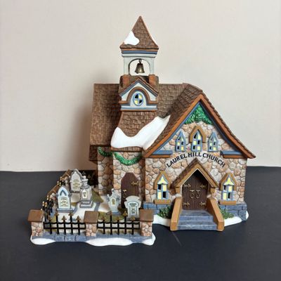 LOT 94: Dept 56 Limited Edition 1681 of 2500 Dickens Village Mill, New England Series Laurel Hill Church & Accessories