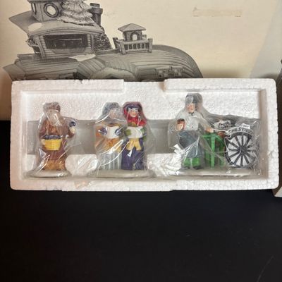LOT 90: Dept 56 Dickens Village Houses & Accessories w/Original Boxes: Violet & Chestnut Vendor & Carolers, Peggotty's...