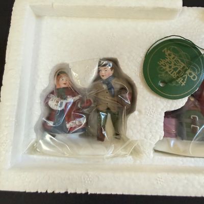 LOT 38: Dept 56 Holiday Village Accessories - Alpine Villagers(2 Sets), Vision of Christmas Past, Christmas Carol Morning, Chelsea Market...