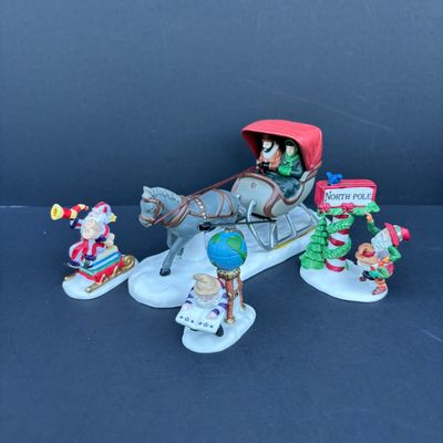 LOT 81: Dept 56 Accessories w/Original Boxes: Trimming the North Pole, Transport, Charting Santa's Course, Baker's Elves, One...