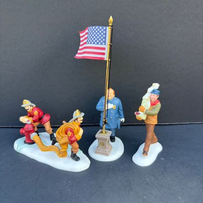 LOT 139: Department 56 Christmas in the City Series Figurines Lot with Boxes: Fire Drill Practice, Architectural, Raising the Flag &...
