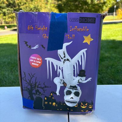 LOT 59: Halloween Inflatable Outdoor Lawn Decorations, Battery Operated Hanging Witch & Skelton