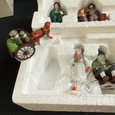 LOT 38: Dept 56 Holiday Village Accessories - Alpine Villagers(2 Sets), Vision of Christmas Past, Christmas Carol Morning, Chelsea Market...