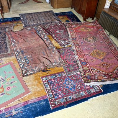 A Collection of Ten Hand Woven Wool Rugs Including Large Chinese Art Deco Room Size Rug
