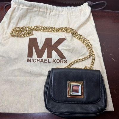 Michael Kors Sloan Black Nappa Leather Mini Crossbody Bag with Jeweled Clasp
