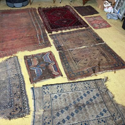 Eight Antique and Vintage Tribal Rugs, Bag Faces, and Fragments