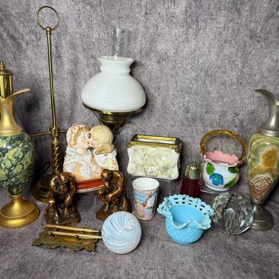 A Group of Antique and Vintage Decorative Objects Glassware and Desk Accessories