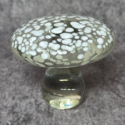 Mottled White and Clear Art Glass Mushroom Paperweight