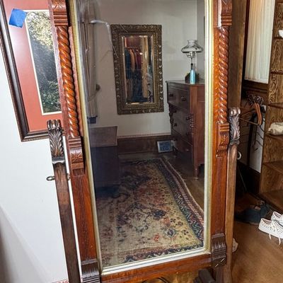 Large Renaissance Revival Walnut Cheval Mirror