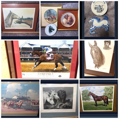 Collection of Thoroughbred Racing Art and Kentucky Derby Ceramics