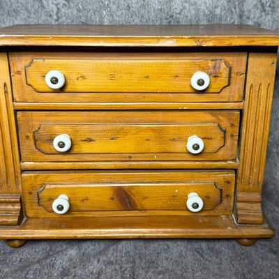 Miniature Softwood Three Drawer Chest with Porcelain Knobs